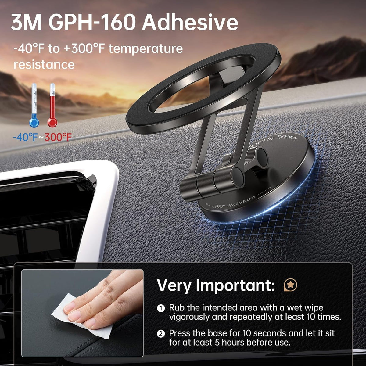 Syncwire Fits MagSafe Car Mount for Car Dash&Tesla Screen[All-Metal] Magnetic Phone Holder, [Flexible Three-axis]360° Rotation Car Mount Strong