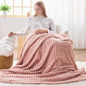 NEWCOSPLAY Super Soft Throw Blanket Pink Premium Silky Flannel Fleece 3D Ribbed Jacquard Lightweight Bed Blanket All Season Use