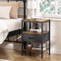 SUPERJARE Nightstand with Charging Station, Bed Side Table with Adjustable Fabric Drawer, Night Stand for Bedroom, 3-Tier Storage End Table
