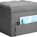 Storage Ottoman with Extra Thick Foam Padded Seat, Foldable Foot Rest Stool with Linen Fabric, 43L Ottoman with Storage Bench for Bedroom Living