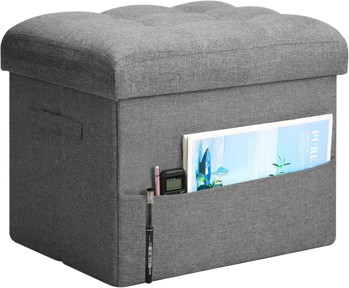 Storage Ottoman with Extra Thick Foam Padded Seat, Foldable Foot Rest Stool with Linen Fabric, 43L Ottoman with Storage Bench for Bedroom Living