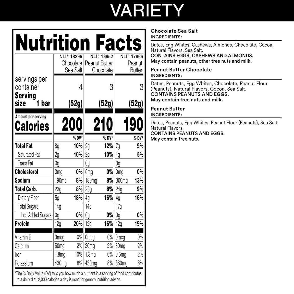 RXBAR Protein Bars, Protein Snack, Snack Bars, Variety Pack, 18.3oz Box (10 Count)