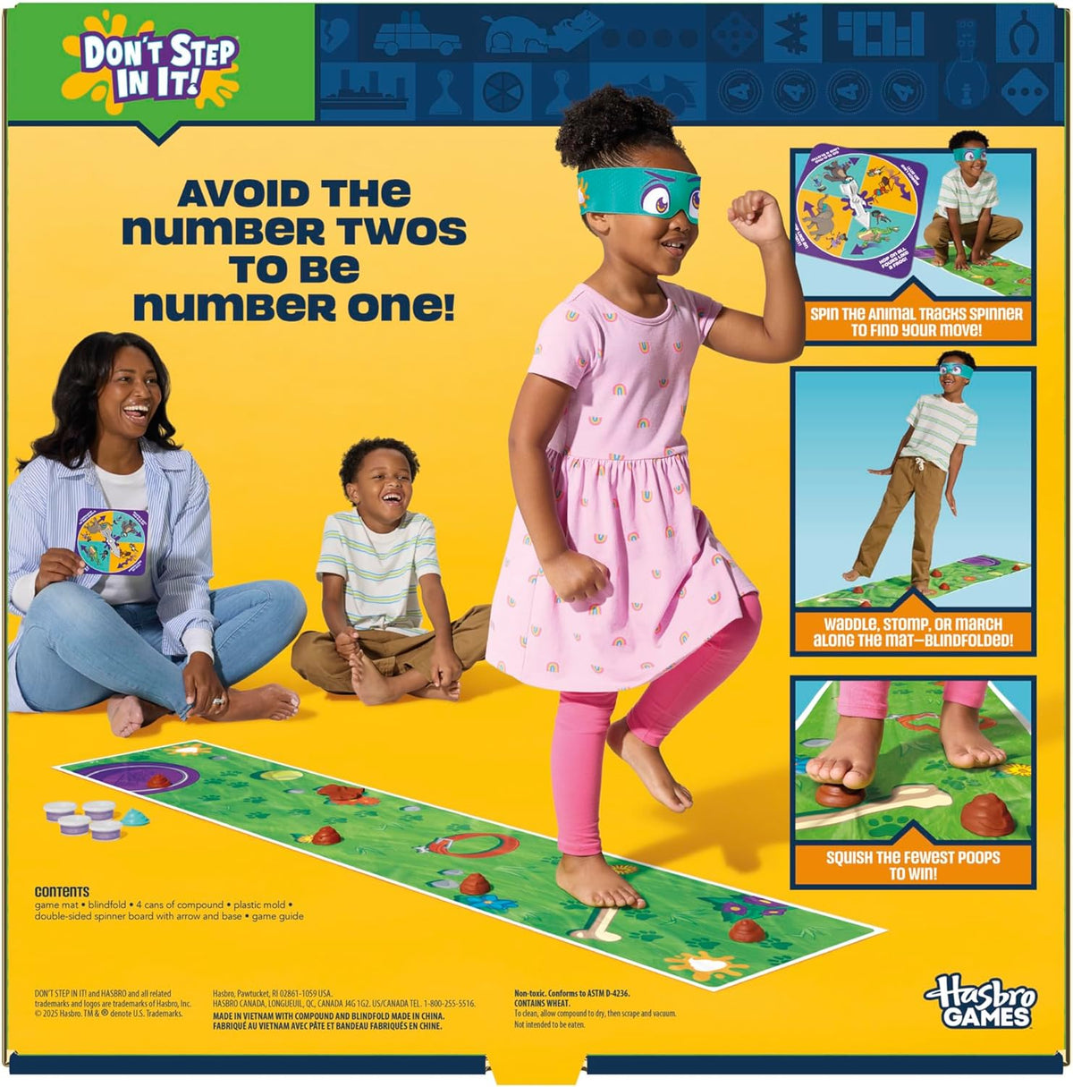 Hasbro Gaming Don't Step in It! Preschool Game I Blindfolded, Poop Party Game | Spinner with 8 Fun Animal Moves | Ages 4+| 1+ Players I Funny Kids