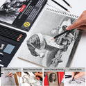 PANDAFLY Drawing Sketching Pencil Set, 22 Piece Pro Art Pencil Kit - Graphite Pencils (12B-2H), Black and White Charcoal Pencils, Charcoal Sticks