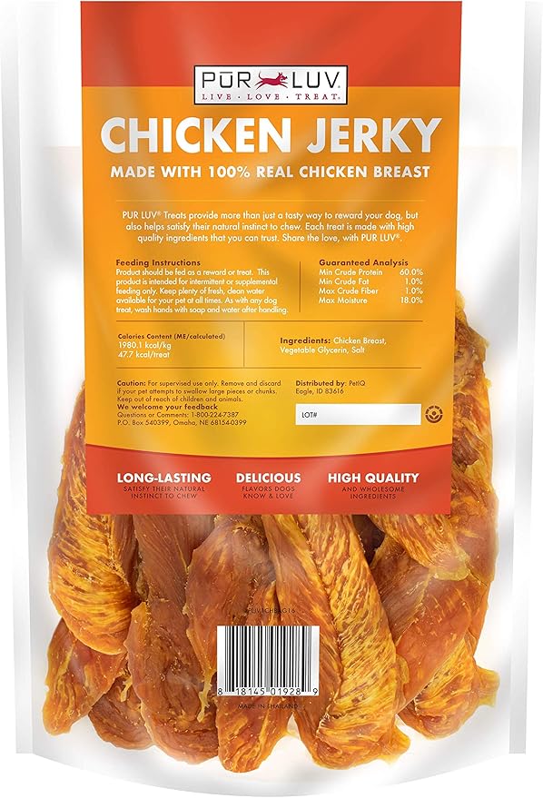 Dog Treats, Chicken Jerky for Dogs, Made with 100% Real Chicken Breast, 16 Ounces, Healthy, Easily Digestible, Long-Lasting, High Protein Dog Treat