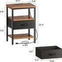 SUPERJARE Nightstand with Charging Station, Bed Side Table with Adjustable Fabric Drawer, Night Stand for Bedroom, 3-Tier Storage End Table