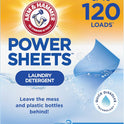 ARM & HAMMER Power Sheets Laundry Detergent, Fresh Breeze Scent, Dissolves in All Wash Temps, Lightweight and Travel-Ready, 60ct, Up to 120 Small
