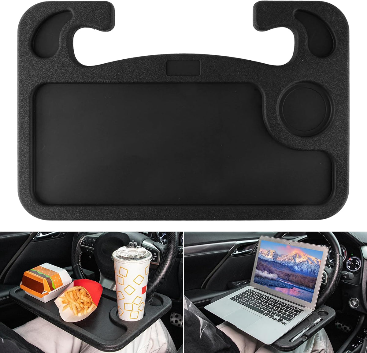 JUSTTOP Car Steering Wheel Desk for Laptop,Multipurpose Travel Car Accessories, Car Seat Stand Trays for Eating, Steering Wheel Under Table
