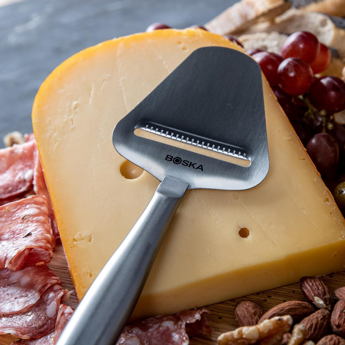 Boska Stainless Steel Cheese Slicer - Copenhagen For All Types of Cheese - Multi-Functional Cheese Slicer - Handheld Slicer - Silver Non-Stick