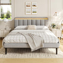 ONBRILL Adjustable Headboard for King/California King Size Bed Frame, Linen Fabric Bed Headboard with Storage & RGB LED Light in Modern Vertical