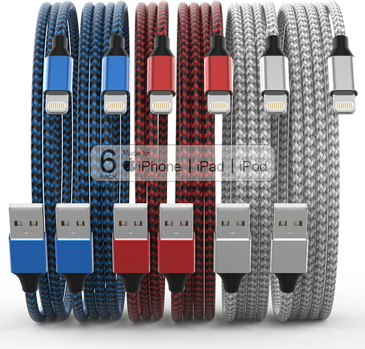 [Apple MFi Certified] 6Pack 3/3/6/6/6/10 FT iPhone Charger Nylon Braided Fast Charging Lightning Cable Compatible iPhone 14 Pro/13 mini/13/12/11 Pro