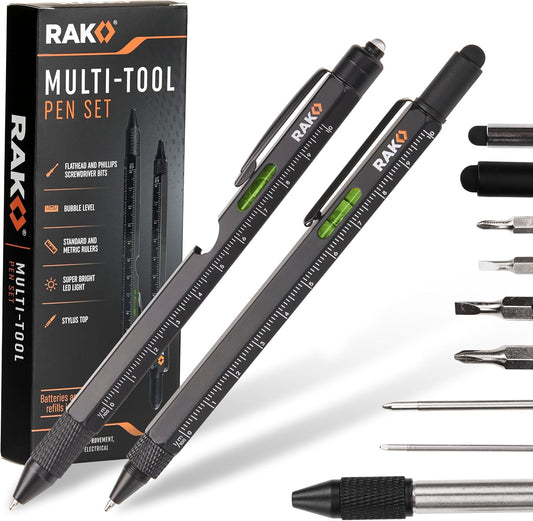 RAK Multitool Pen Gifts for Men, 2-Pack 11 in 1 Multitool Pen Set, Tech Cool Gadgets Stocking Stuffer Holiday Gifts for Dad, Husband, Grandpa, Him