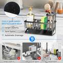 Cisily Kitchen Sink Caddy Organzier with High Brush Holder, Sponge Holder for Sink, 304 Rustproof Stainless, Kitchen Countertop Soap Dispenser