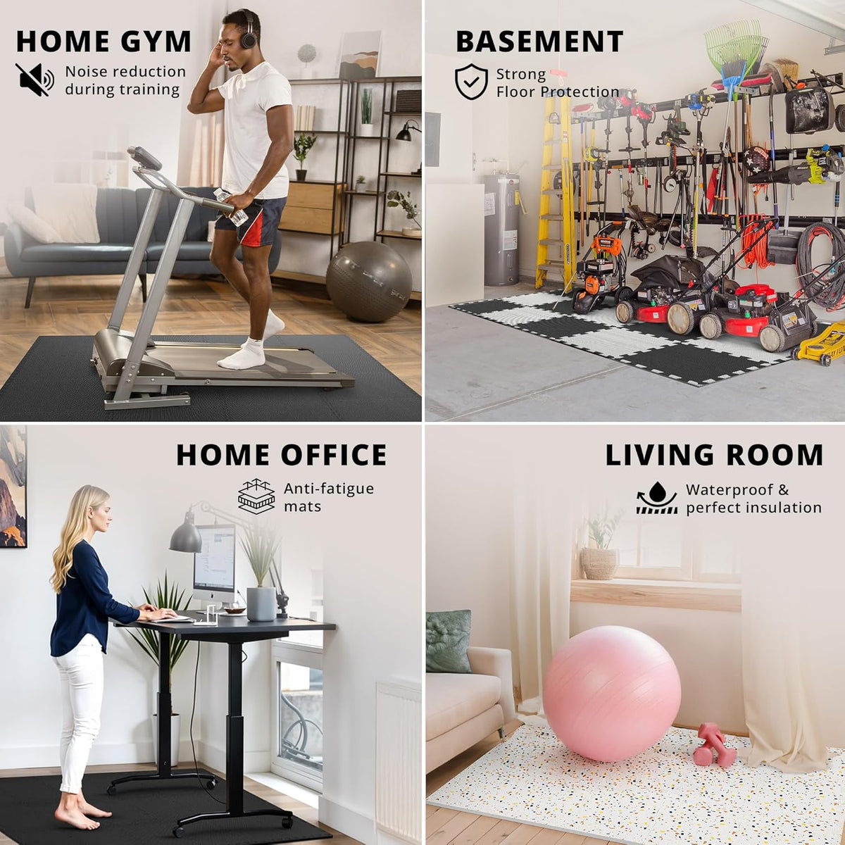 bemaxx Gym Mats Set - 18 pcs EVA Interlocking Foam Floor Tiles (12.6"x12.6"x0.4") 18sqft Protective Gym Flooring Sports Home Workout Exercise Mats