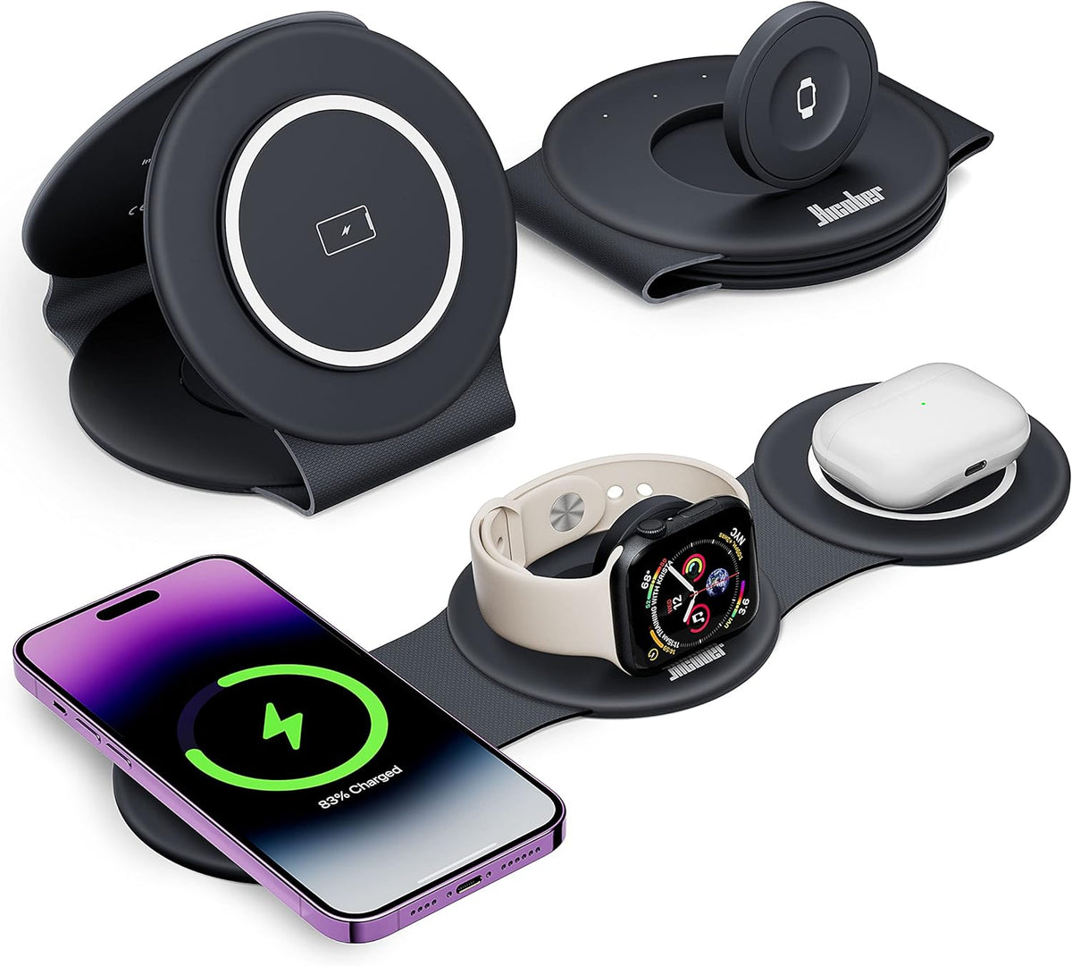 3 in 1 Charging Station for Apple Multiple Devices, Foldable Travel Wireless Charger 18W for iPhone Air 17 16 15 14 13 Pro Max Plus &Apple Watch