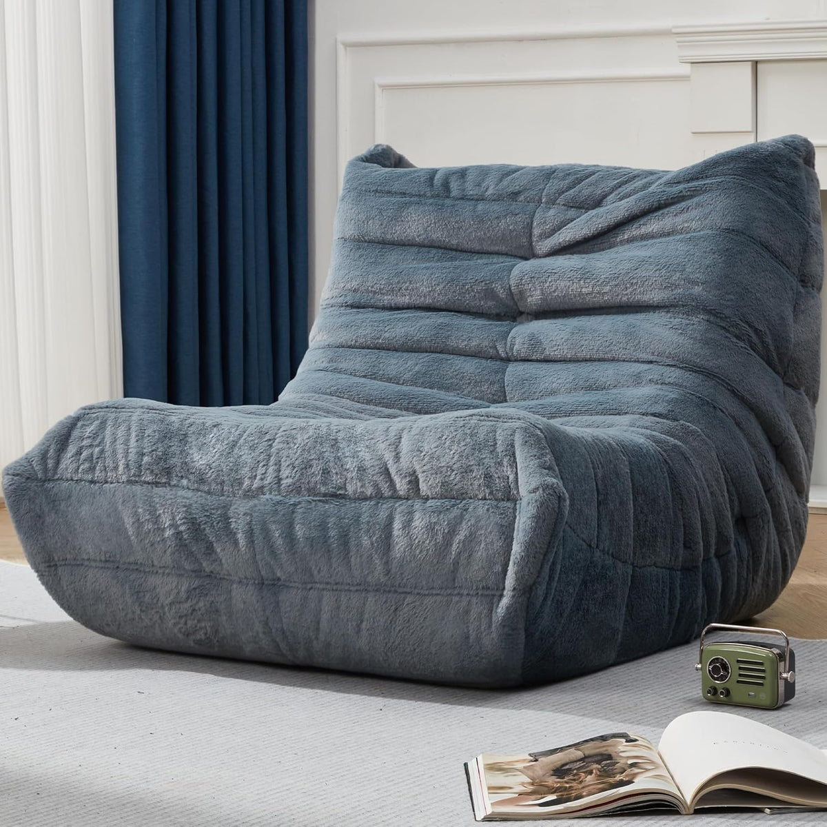 Bean Bag Chairs for Adults Giant Bean Bag Chair Memory Foam BeanBag Chair Bean Bag Sofa with Filler Faux Fur Fireside Beanbags Lazy Sofa for Living