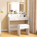 COMHOMA Makeup Vanity Desk with Mirror and Lights, Vanity Table and Chair Set with 5 Drawers and Charging Station, Bedroom Dresser LED Mirror