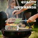 Grill Basket Set, Removable Wooden Handle, 304 Stainless Steel, Rolling BBQ Tools, Smoker Grilling Accessories for Vegetable Fish, Outdoor Cooking