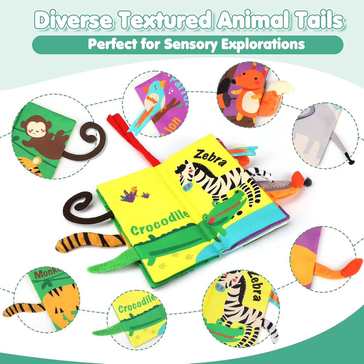 beiens Baby Books Toys, Touch and Feel Crinkle Cloth Book for Infant Baby 0-3-6-12-18 Months, Early Development Interactive Stroller Soft Toys