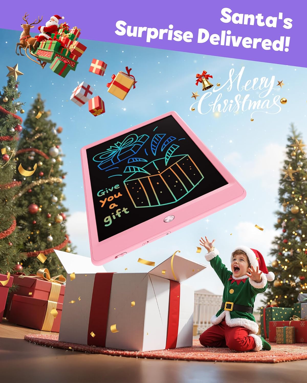 TEKFUN LCD Writing Tablet for Kids, 10-inch Coloring Drawing Pad, Mess Free Doodle Board, Gifts for Girls and Toddlers, Toys for 3 4 5 6 7 8 Year Old