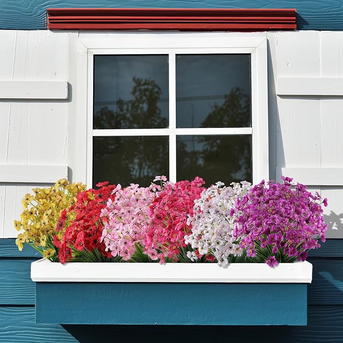 24 Bundles Artificial Flowers for Outdoor,No Fade Fake Plastic Flowers Faux Plants for Decoration Hanging Planters Indoor Outside Garden Porch Window Box Home Wedding Farmhouse - Cart Shape