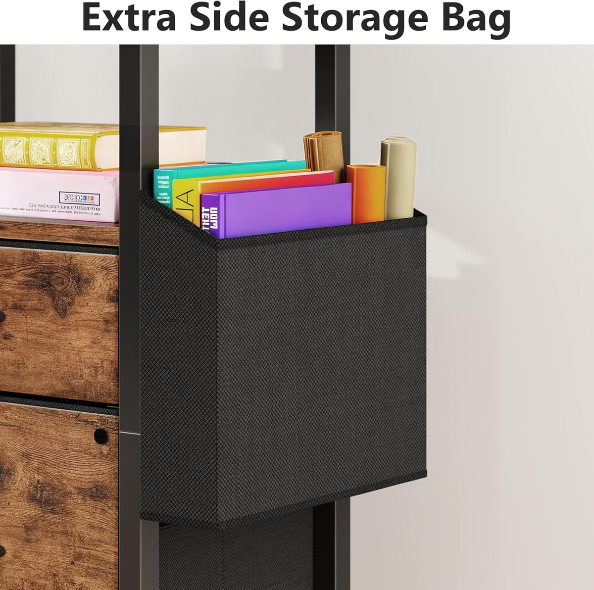 GYIIYUO 2 Drawer File Cabinet with 24'' Extended Desktop, Mobile Filing Cabinet, Rolling File Cabinet with Side Bag, Fabric Drawer, Fits A4/Letter