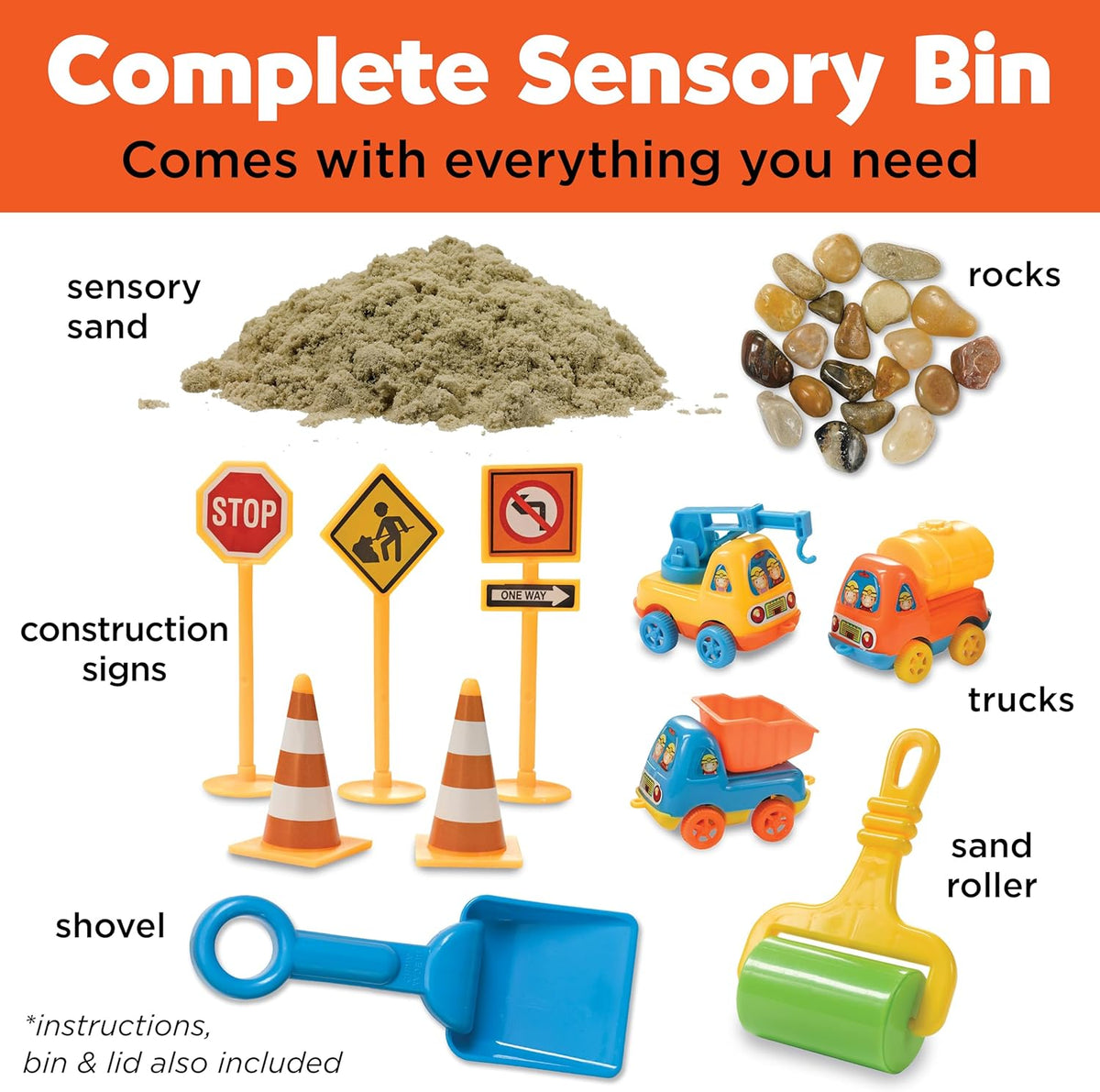 Creativity for Kids Sensory Bin: Construction Zone Playset - Preschool Learning Activities, Excavator Toys for Boys Ages 3-5+, Outdoor Toys and Gifts