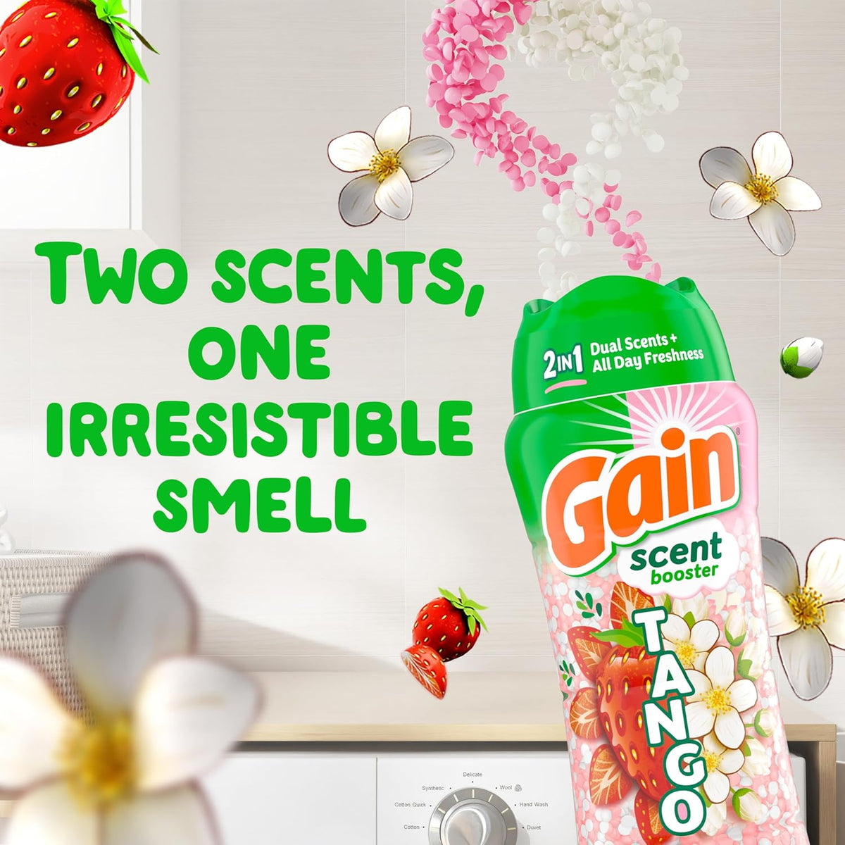 Gain Tango 2-in-1 Laundry Scent Booster Beads, Strawberry and Shea Scent, 21.1 oz, Laundry Beads with Dual Scents Plus All Day Freshness
