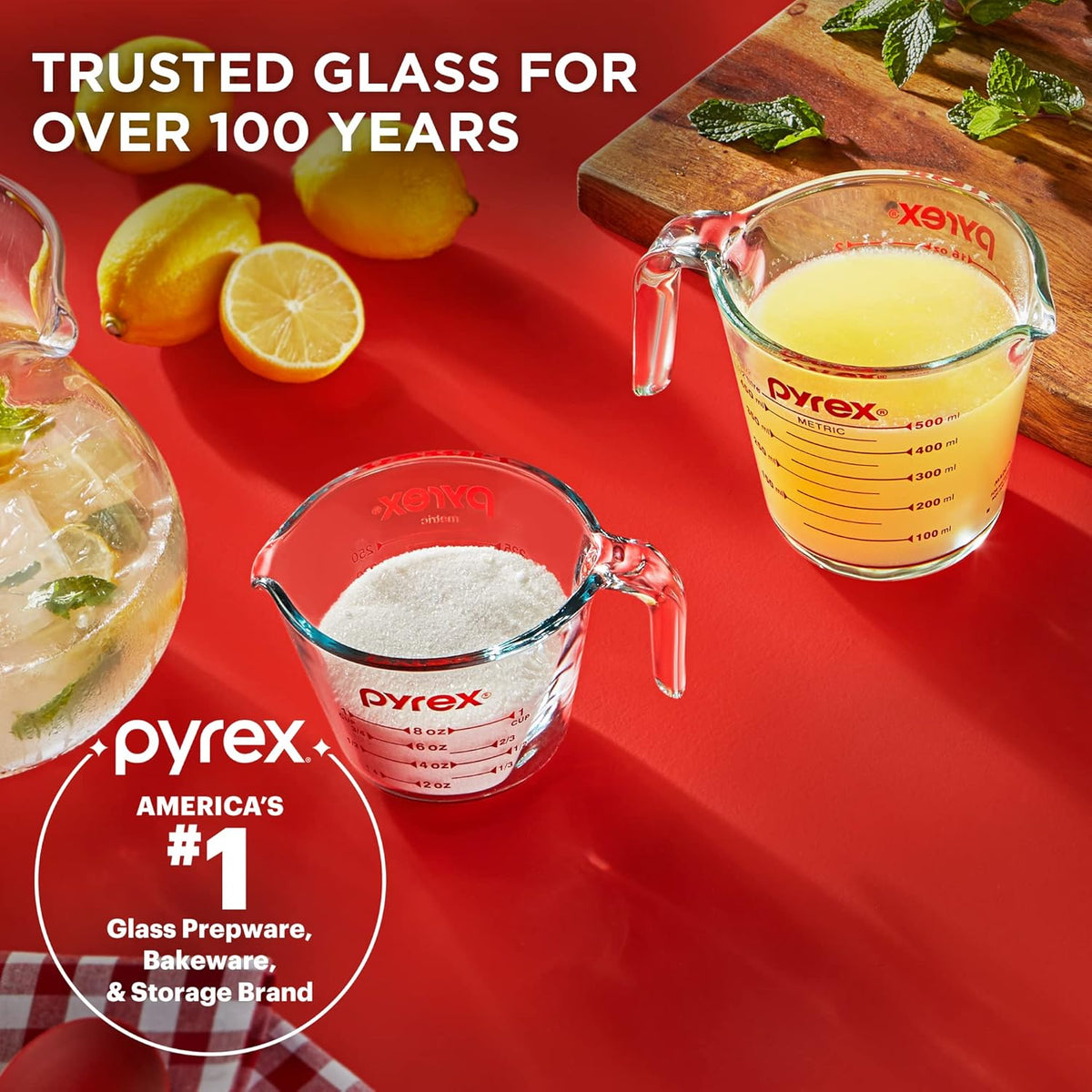 Pyrex Essentials (2-Pack) Glass Measuring Cups Set, (1 & 2 Cup) Measuring Cups For Prepping, Baking and Cooking, Preheated Oven, Dishwasher, Freezer