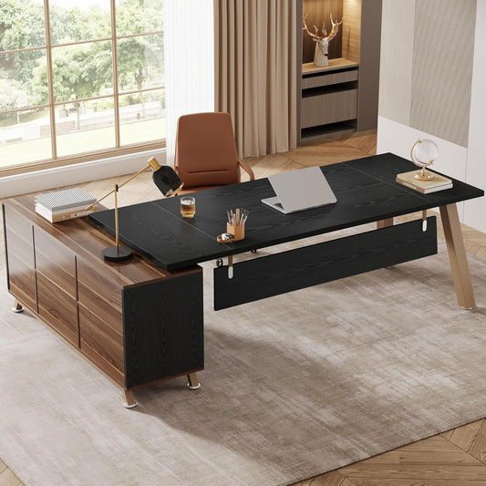 Tribesigns 78.7-Inch Executive Desk, L-Shaped Desk with 55-Inch Cabinet, Large Office Desk with Storage Shelves, Modern Computer Desk for Home