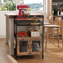 Coffee Bar Cabinet, 3 Tier Coffee Station Table on Wheels, 35.9" H Bar Cart with Wire Basket Drawer & 5 Hooks for Home Kitchen, Liquor Buffet