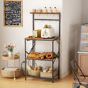 Kitchen Bakers Rack with Power Outlet, Small Coffee Bar Cart 4 Tiers, Microwave Stand Station with 8 S Hooks, Adjustable Shelf, Freestanding Kitchen