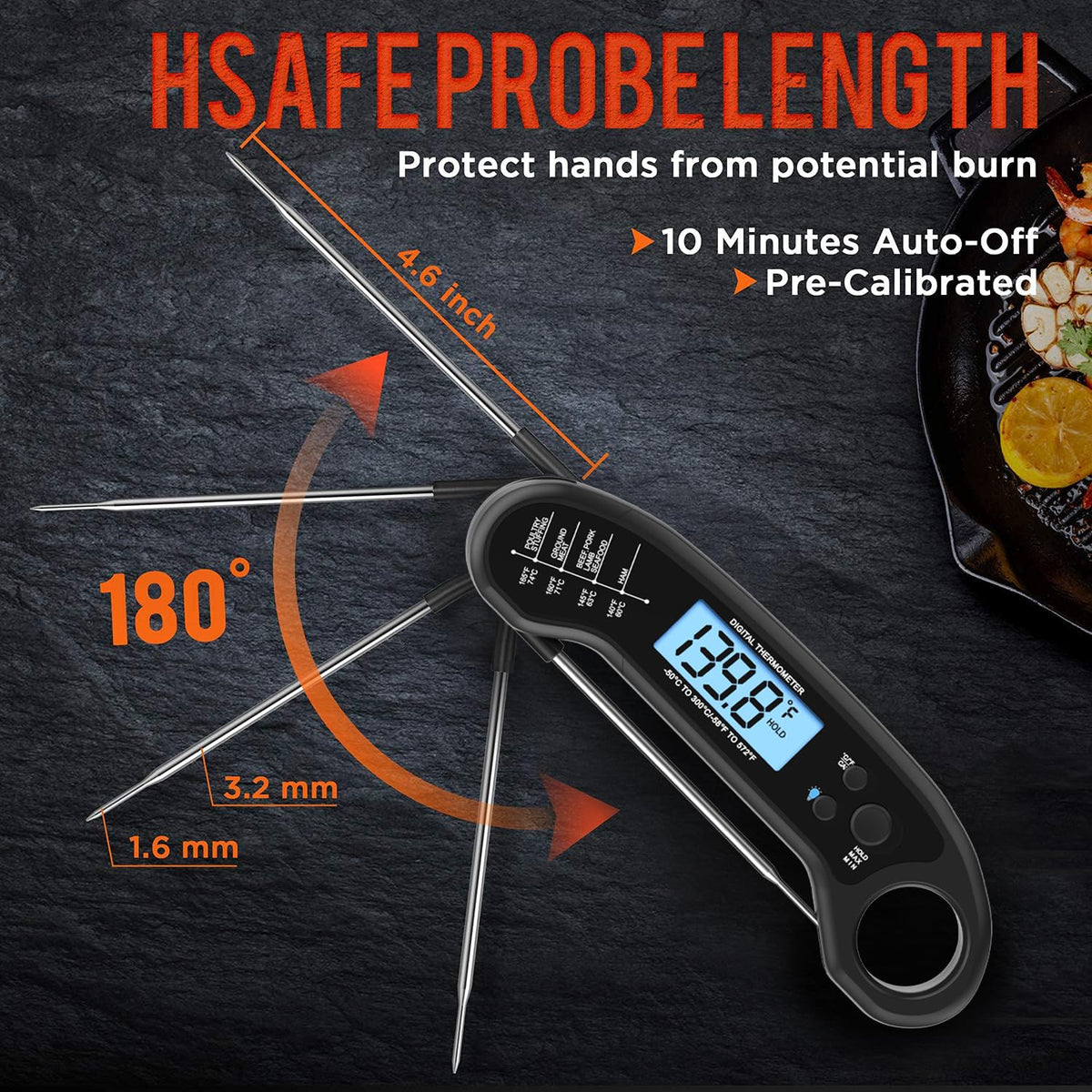 Meat Thermometer Digital, Instant Read Meat ThermometerI for Grill and Cooking, Waterproof Food Thermometer for Kitchen and Outside, BBQ, Turkey