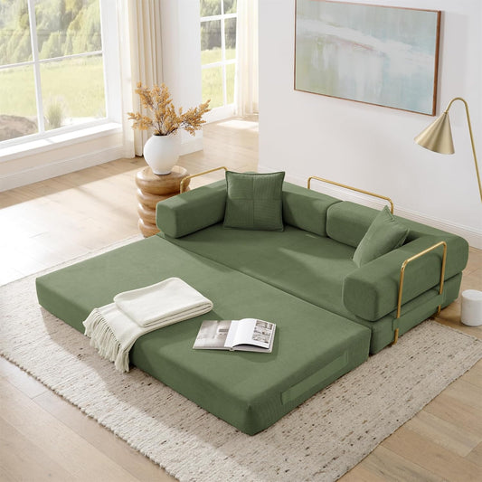4-in-1 Folding Convertible Sofa Bed, 78 Inch Oversized Corduroy Upholstered Boneless Couch, Loveseat Sleeper with Pull Out Bed, Floor Sofa Modular