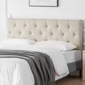 Linen Fabric Upholstered Headboard Queen Size, Modern Diamond Tufting Solid Wood Queen Headboard Only, Adjustable Height from 37” to 51” Head Board