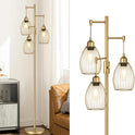 Dimmable Floor Lamp, Industrial Floor Lamps for Living Room, Gold Tree Lamp Standing Lamp Tall Lamps with 3 Elegant Teardrop Cage Head & 800 Lumens