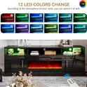 oneinmil 70" Fireplace TV Stand with Power Outlet for TVs Up to 80", Electric Fireplace Entertainment Center with LED Lights & Storage Cabinets
