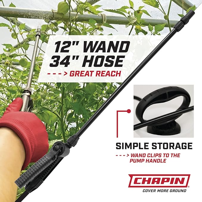 Chapin 20000 Made in USA 1 -Gallon Lawn and Garden Pump Pressured Sprayer, for Spraying Plants, Garden Watering, Weeds and Pests, Polypropylene, Translucent White - Cart Shape