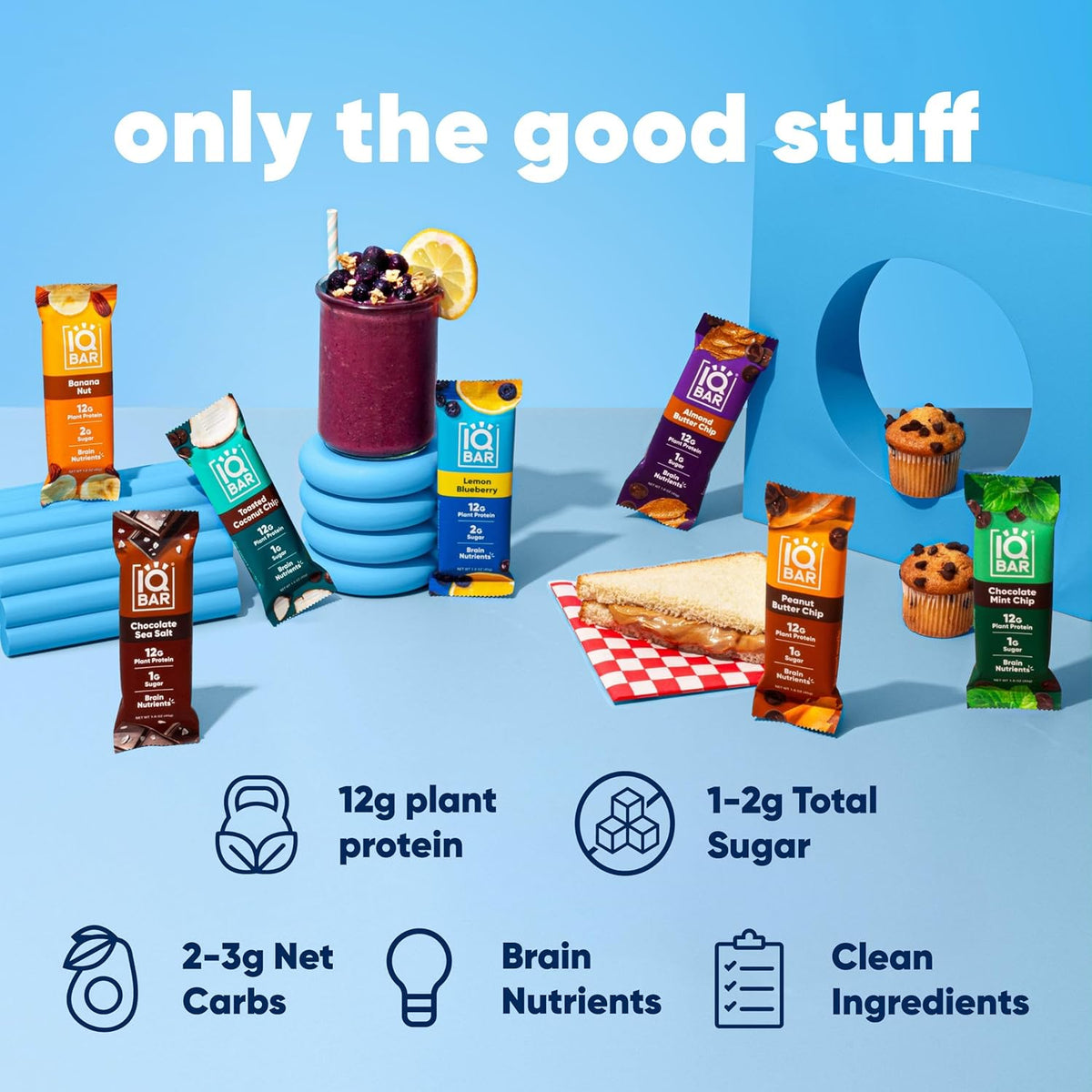 IQBAR Brain and Body Plant Protein Bars - 7 Bar Sampler Variety Pack - Keto, Vegan, Low Carb, High Fiber, Gluten Free, Dairy Free, Low Sugar Snack