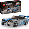 LEGO Speed Champions 2 Fast 2 Furious Nissan Skyline GT-R (R34), Race Car Toy Model Building Kit, Collectible with Racer Minifigure, 2023 Set for