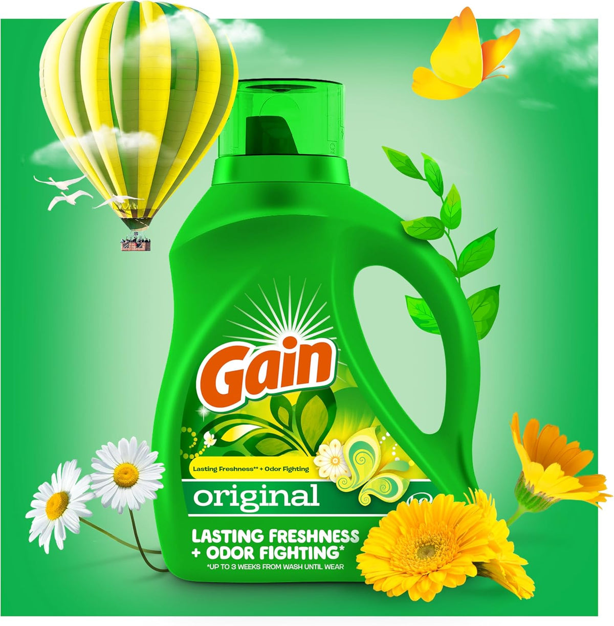 Gain Liquid Laundry Detergent, Original Scent, 194 fl oz, 134 loads, Freshness + Odor Fighting, Laundry Detergent Liquid Soap