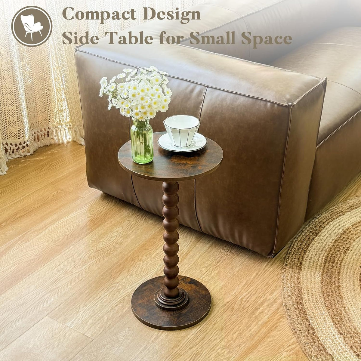 Round Side Table, Small Drink Table for Small Spaces, Modern Accent Nightstand with Solid Wood Leg for Living Room, Bedroom, Corners, and Office