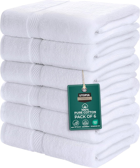 Utopia Towels 6 Pack Medium Bath Towel Set, 24 by 48 Inches, 500 GSM 100% Ring Spun Cotton, Lightweight and Highly Absorbent Quick Drying Premium