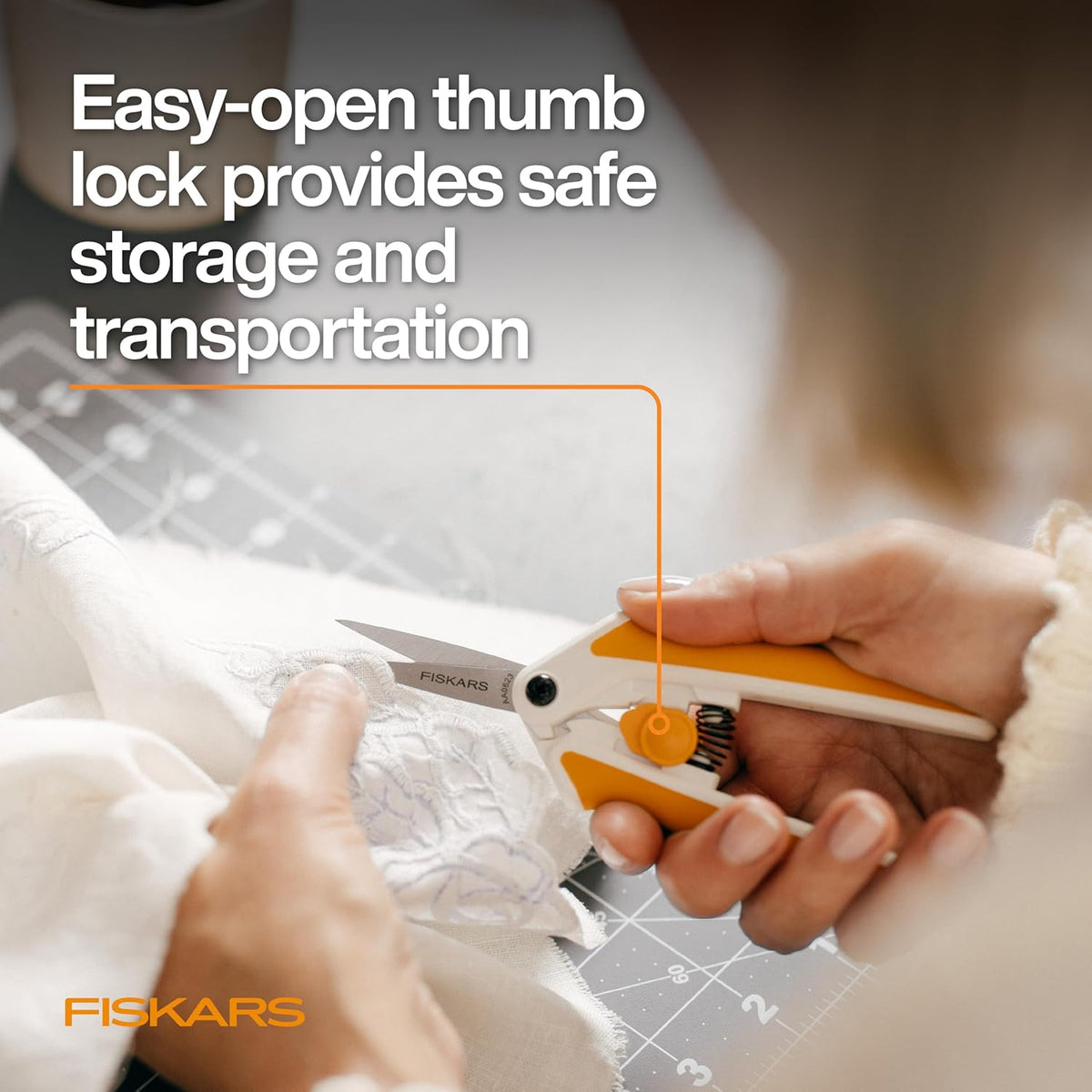 Fiskars Micro-Tip Spring Assisted Scissors, Precision Cutting Stainless Steel Blades, Comfort Handle, Cut Details in Fabric, Sewing Scissors and Arts