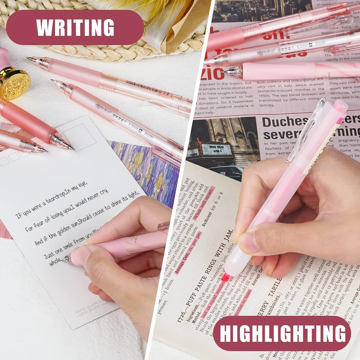 Four Candies Rose Series Gel Pens, Cute Writing Pens with Black & Pink Ink, 0.5 mm Smooth Fine Point, School Office Supplies Girly Stationery