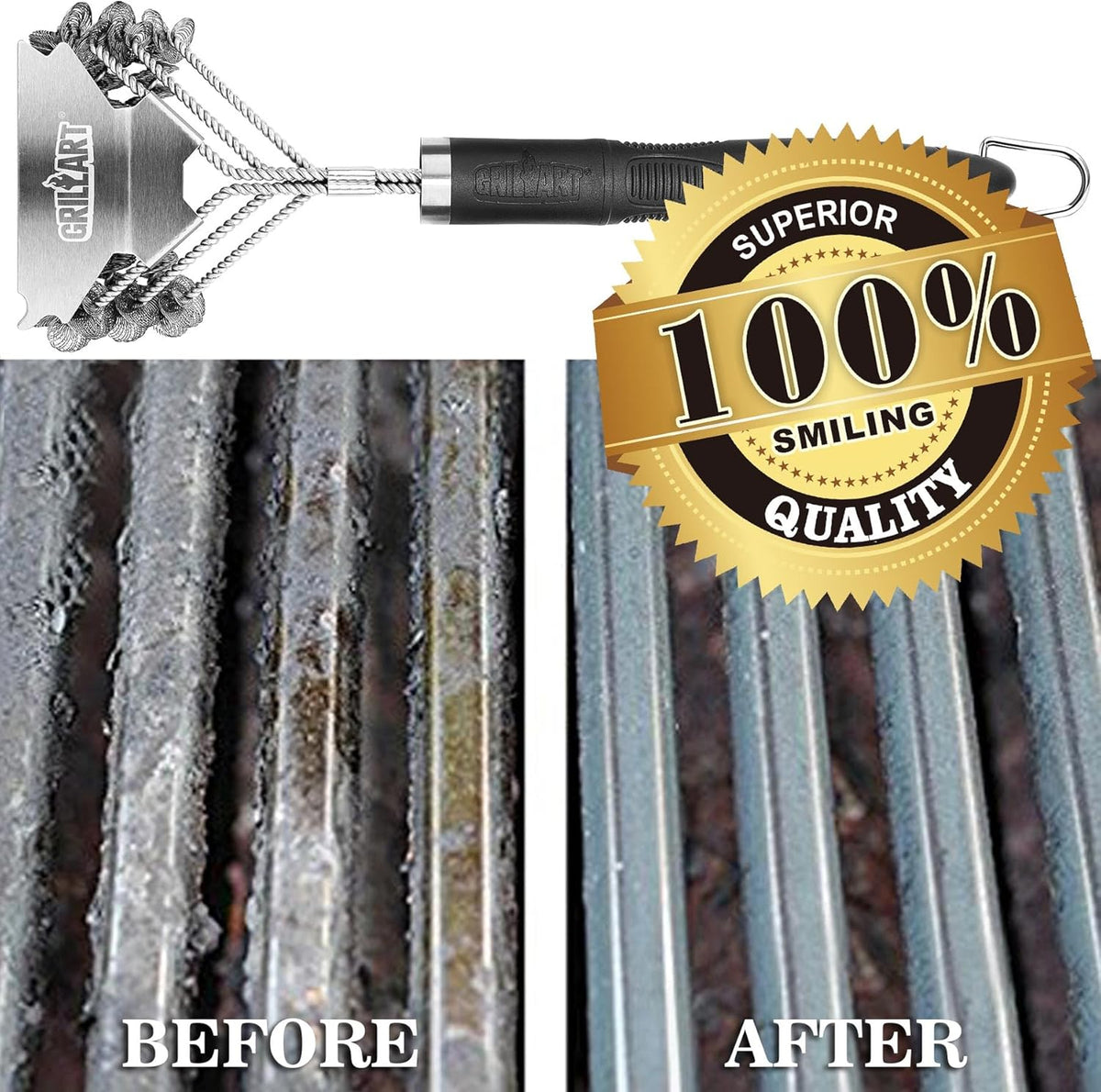Grill Brush and Scraper Bristle Free – Safe BBQ Brush for Grill – 18'' Stainless Grill Grate Cleaner - Safe Grill Accessories for Porcelain/Weber