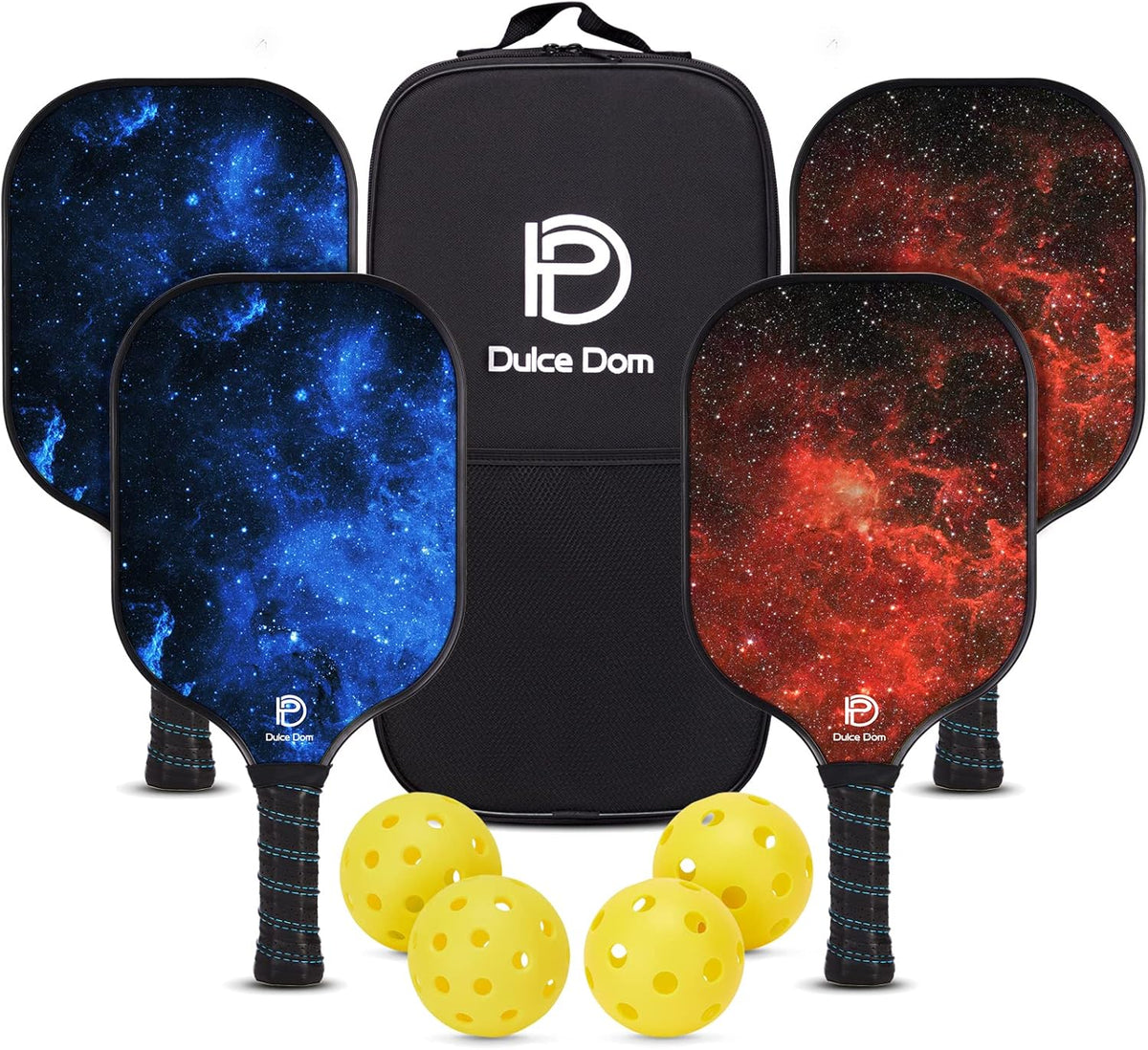 DULCE DOM Pickleball Paddles Set of 2/4 - USAPA Approved, Fiberglass/Carbon Fiber Pickleball Racket with 4 Indoor Outdoor Pickleball Balls and