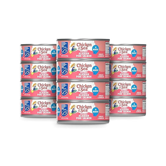 Chicken of the Sea Alaskan Pink Canned Salmon in Water, 5 Ounce Cans, 12-Count – High Protein Skinless & Boneless Wild Caught Salmon – Delicious Wild