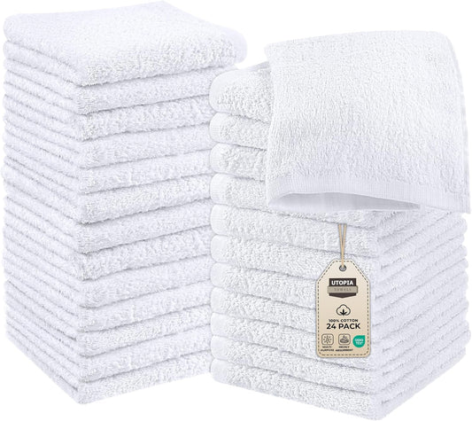 Utopia Towels 24 Pack Cotton Washcloths Set, 100% Ring Spun Cotton, Premium Quality Flannel Face Cloths, Highly Absorbent and Soft Feel Fingertip