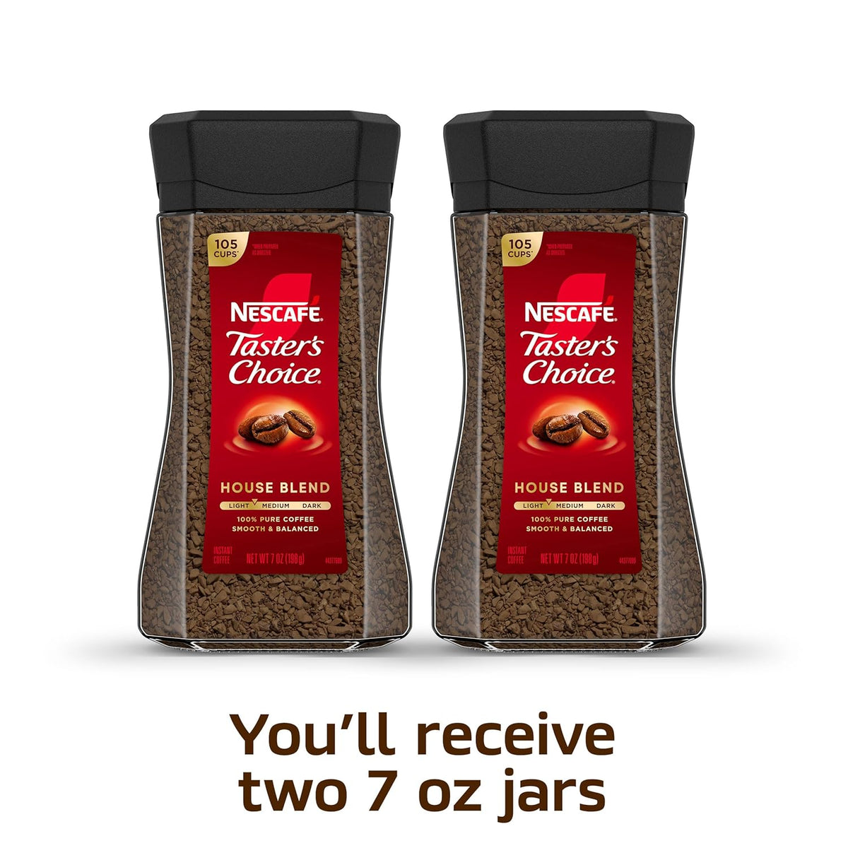 NESCAFÉ Taster's Choice Instant Coffee, Light Medium Roast, House Blend, 2 Jars (7 Oz Each)
